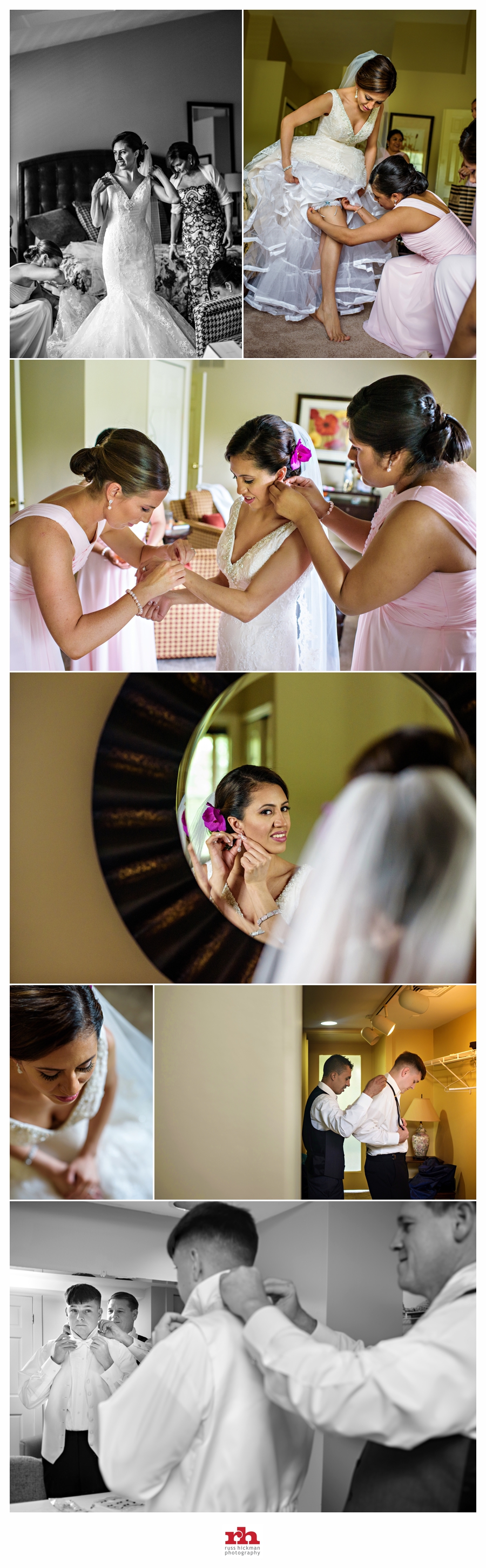 Bridesmaids help the Bride put on her jewelry before the wedding at Pearl S Buck Estate in Bucks County.
